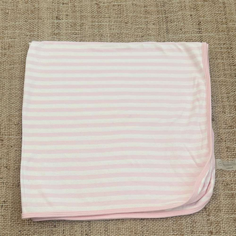 Primary Striped Pink & White Baby Blanket Cotton